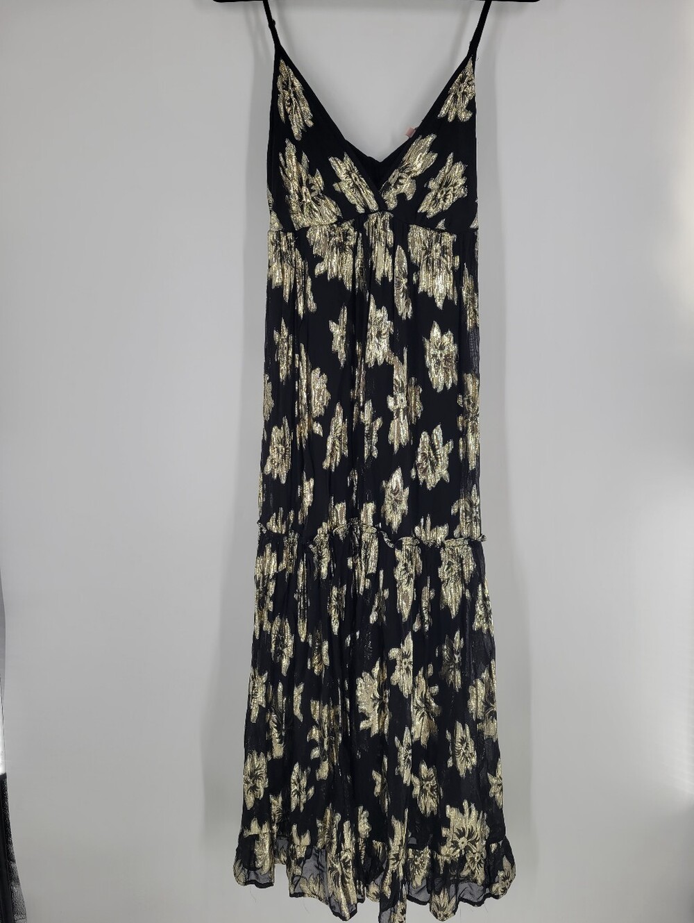 GOA Black and Gold Floral Maxi Dress Elegant Spaghetti Strap Boho Dress Size M - Picture 4 of 7